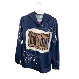 Mama Graphic Hoodie Navy Blue Splatter Print Adult Size Medium Casual Long Sleev